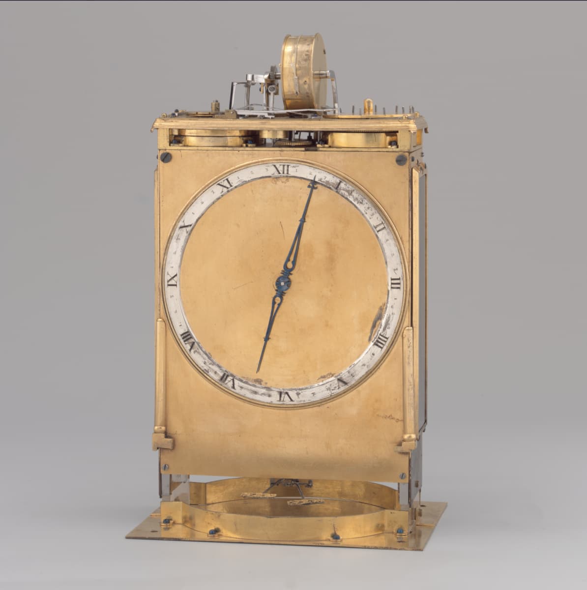 Rectangular brass precision clock with Roman dial