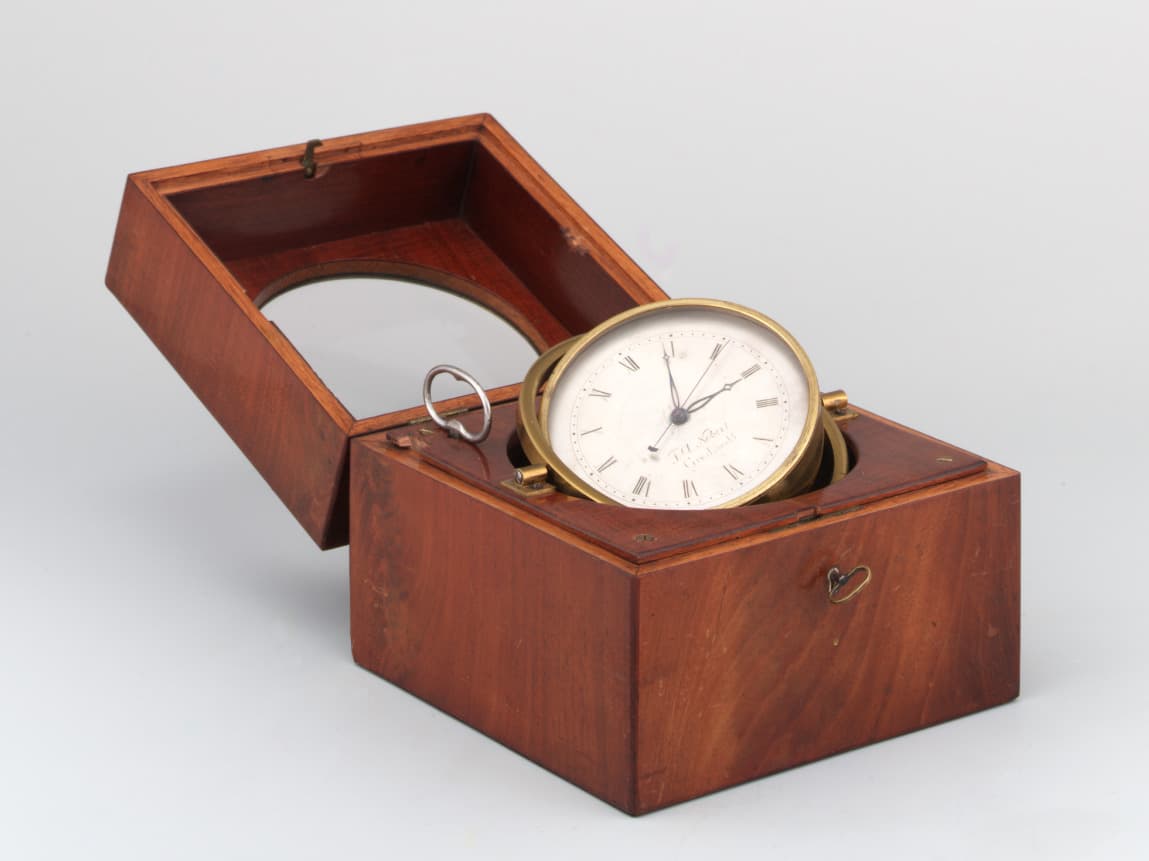 Ship's chronometer in a wooden box