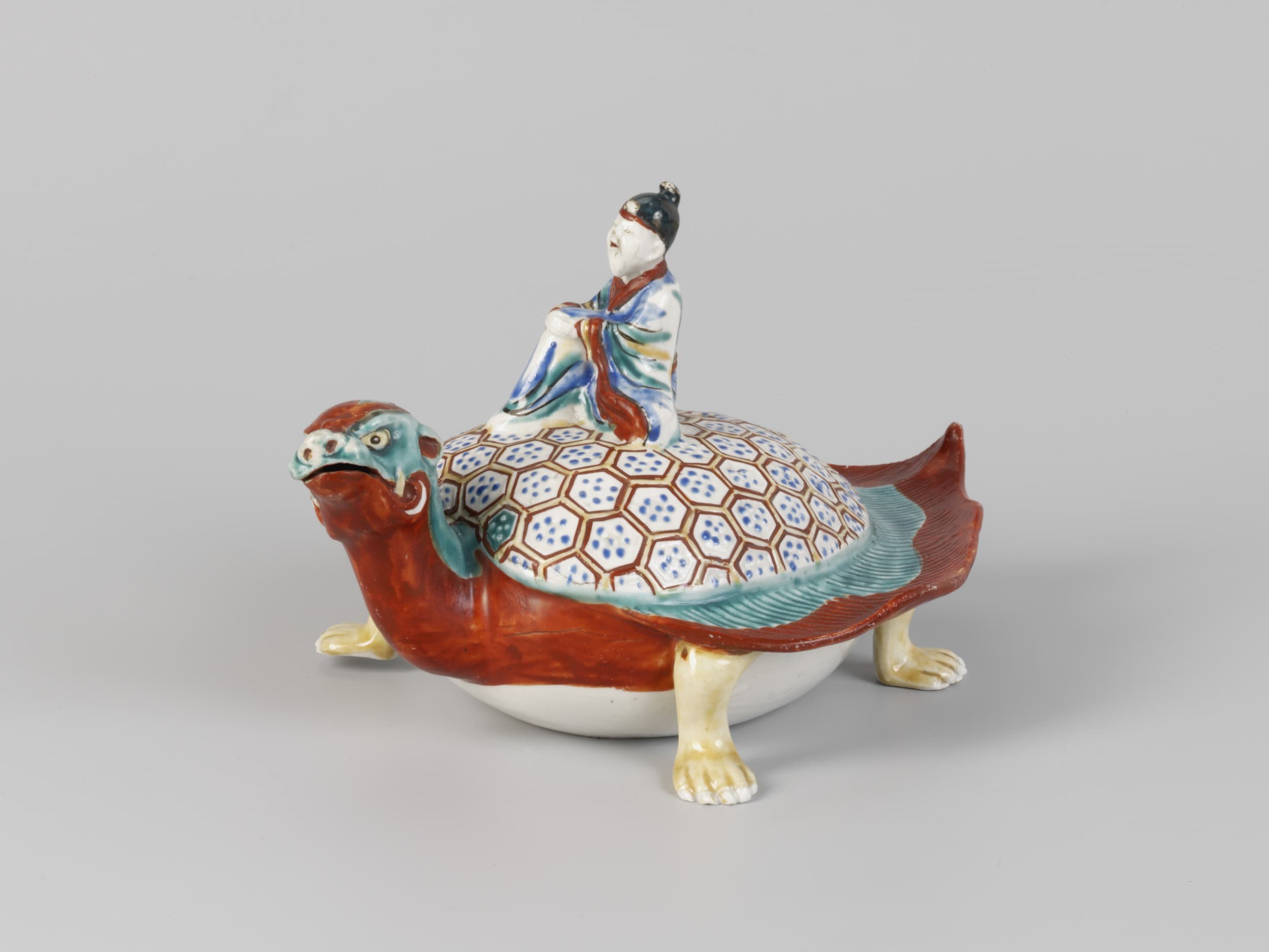 East Asian porcelain of a water dropper in the shape of a turtle with rider, for rubbing ink