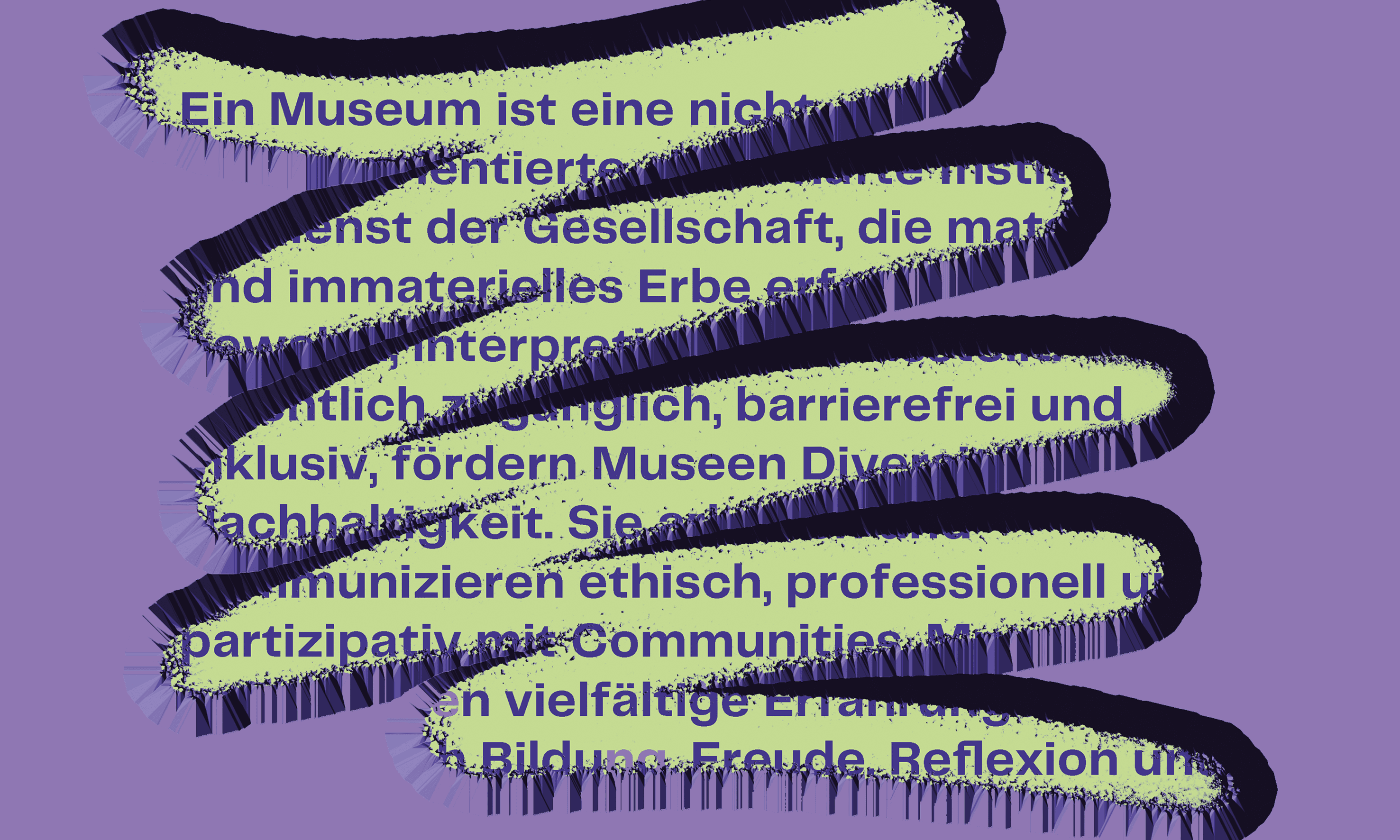 Text in German partially obscured by a bold, wavy black line with a green highlight. The background is purple.